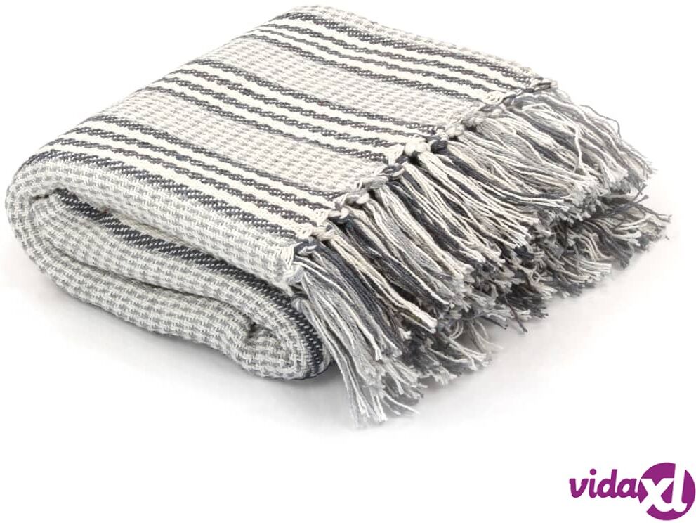 vidaXL Viltti puuvilla raidat 160x210 cm harmaa ja valkoinen vidaXL Viltti puuvilla raidat 160x210 cm harmaa ja valkoinen
