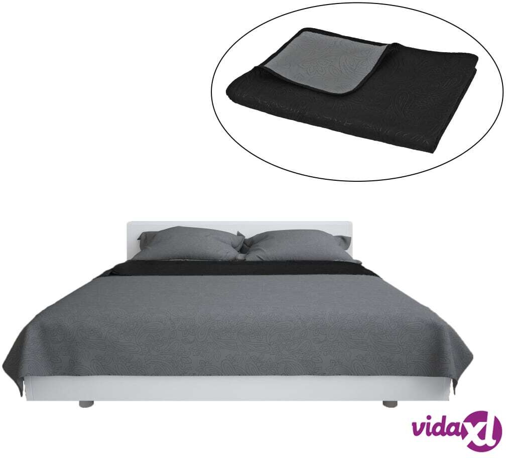 vidaXL Kaksipuolinen tikattu päiväpeite 170x210 cm harmaa ja musta vidaXL Kaksipuolinen tikattu päiväpeite 170x210 cm harmaa ja musta