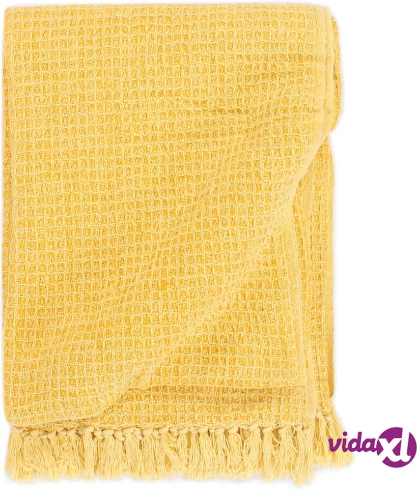 vidaXL Viltti puuvilla 220x250 cm sinapinkeltainen vidaXL Viltti puuvilla 220x250 cm sinapinkeltainen