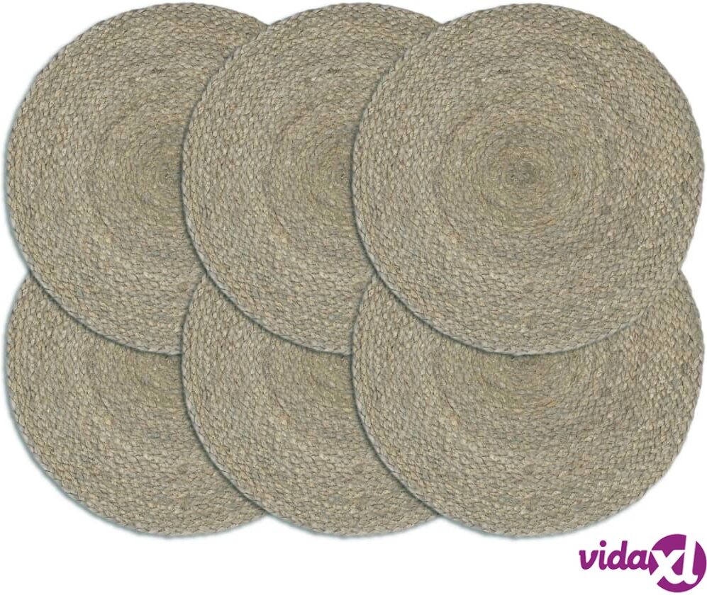 vidaXL Tabletit 6 kpl kuvioton harmaa 38 cm pyöreä juutti vidaXL Tabletit 6 kpl kuvioton harmaa 38 cm pyöreä juutti