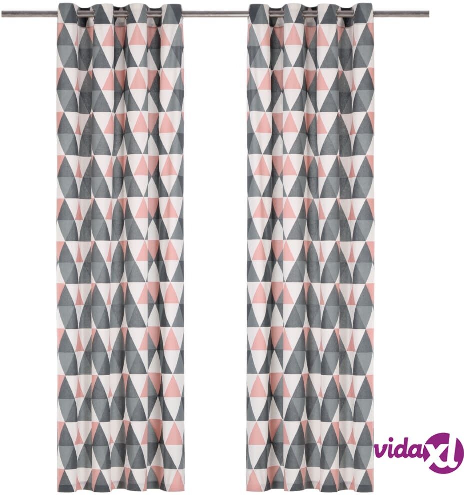 vidaXL Verhot metallirenkailla 2 kpl puuvilla 140x245 cm harmaa/pinkki vidaXL Verhot metallirenkailla 2 kpl puuvilla 140x245 cm harmaa/pinkki