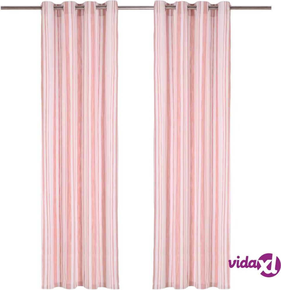 vidaXL Verhot metallirenkailla 2 kpl puuvilla 140x175 cm pinkki raita