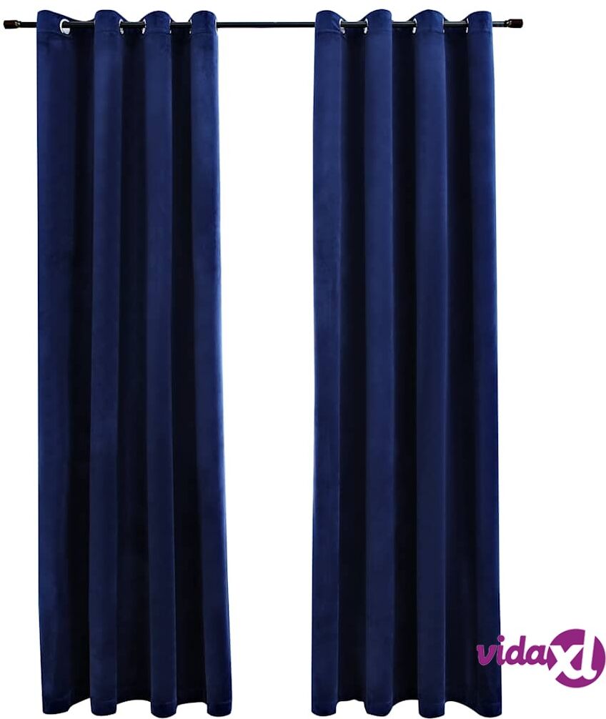 vidaXL Pimennysverhot renkailla 2 kpl sametti tummansininen 140x245 cm vidaXL Pimennysverhot renkailla 2 kpl sametti tummansininen 140x245 cm