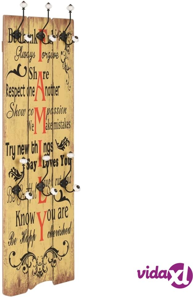 vidaXL Seinänaulakko 6 koukulla FAMILY 120x40 cm vidaXL Seinänaulakko 6 koukulla FAMILY 120x40 cm