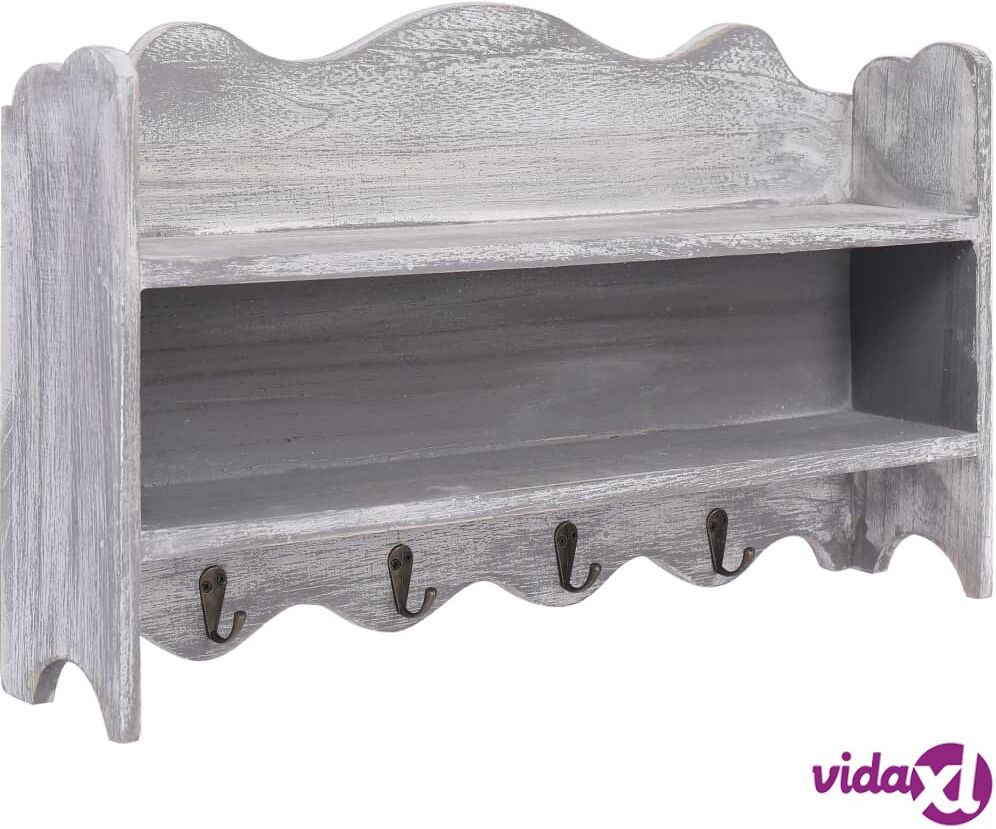 vidaXL Seinälle kiinnitettävä naulakko harmaa 50x10x30 cm puu vidaXL Seinälle kiinnitettävä naulakko harmaa 50x10x30 cm puu