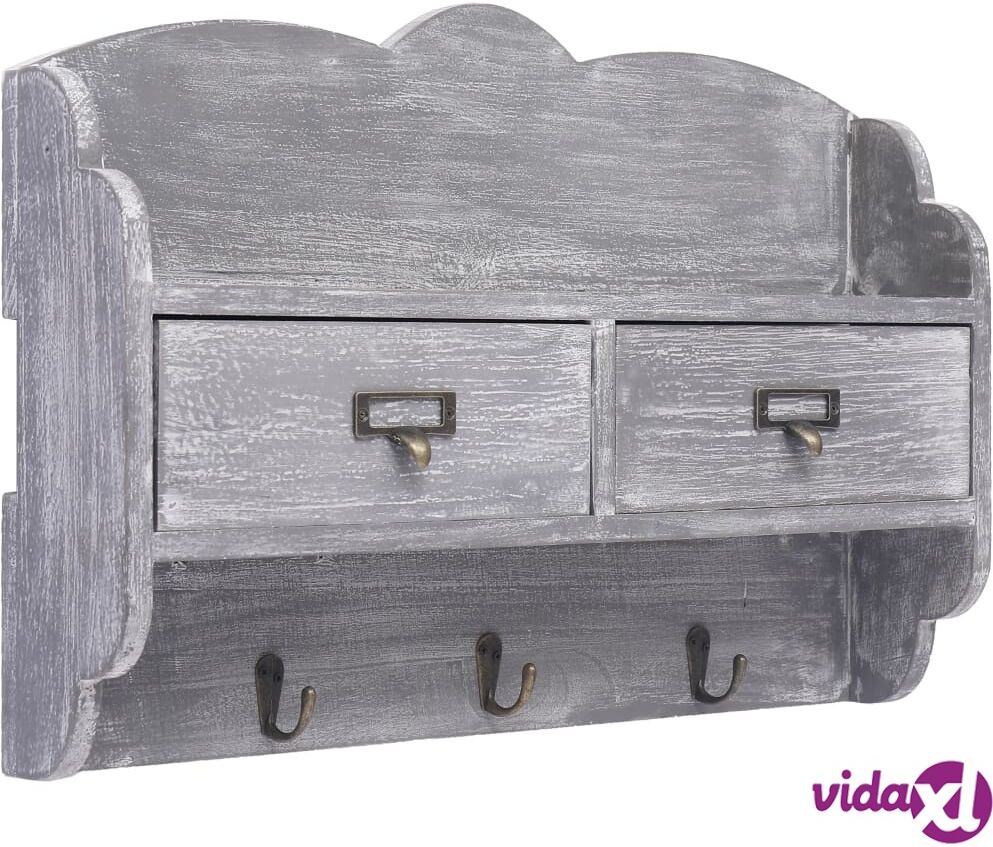 vidaXL Seinälle kiinnitettävä naulakko harmaa 50x10x34 cm puu vidaXL Seinälle kiinnitettävä naulakko harmaa 50x10x34 cm puu
