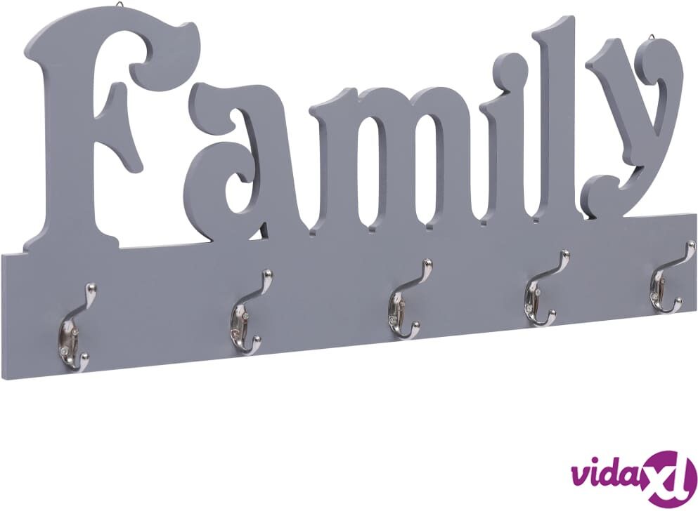 vidaXL Seinälle kiinnitettävä naulakko FAMILY harmaa 74x29,5 cm vidaXL Seinälle kiinnitettävä naulakko FAMILY harmaa 74x29,5 cm