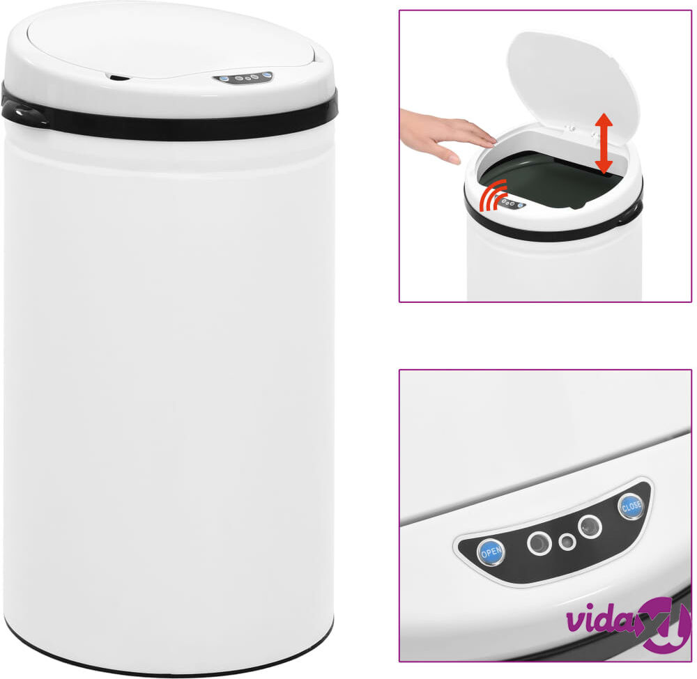 vidaXL Roskakori automaattisella anturilla valkoinen hiiliteräs 50 l vidaXL Roskakori automaattisella anturilla valkoinen hiiliteräs 50 l