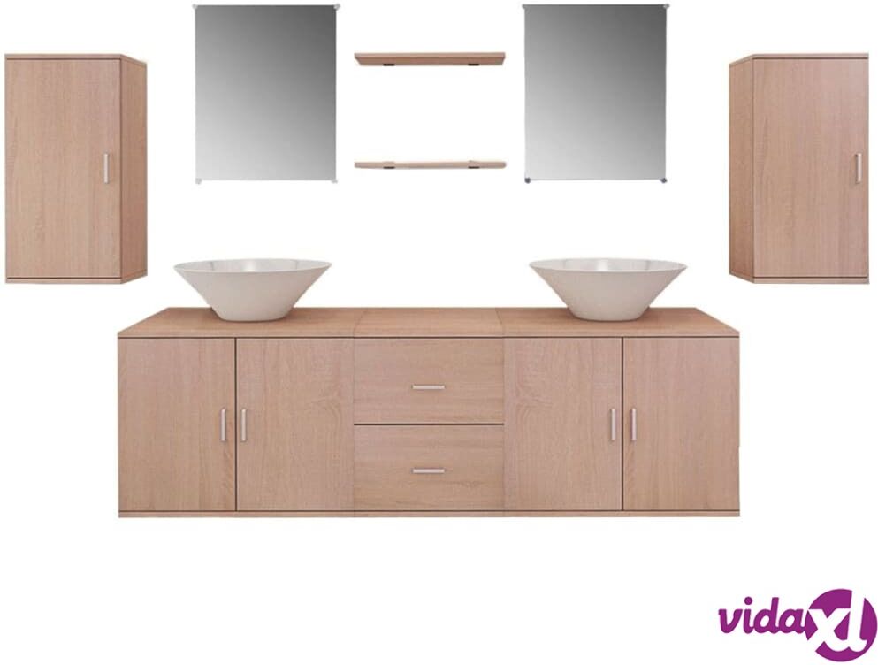 vidaXL 9-osainen Kylpyhuoneen Huonekalu ja Pesuallas Sarja Beige vidaXL 9-osainen Kylpyhuoneen Huonekalu ja Pesuallas Sarja Beige