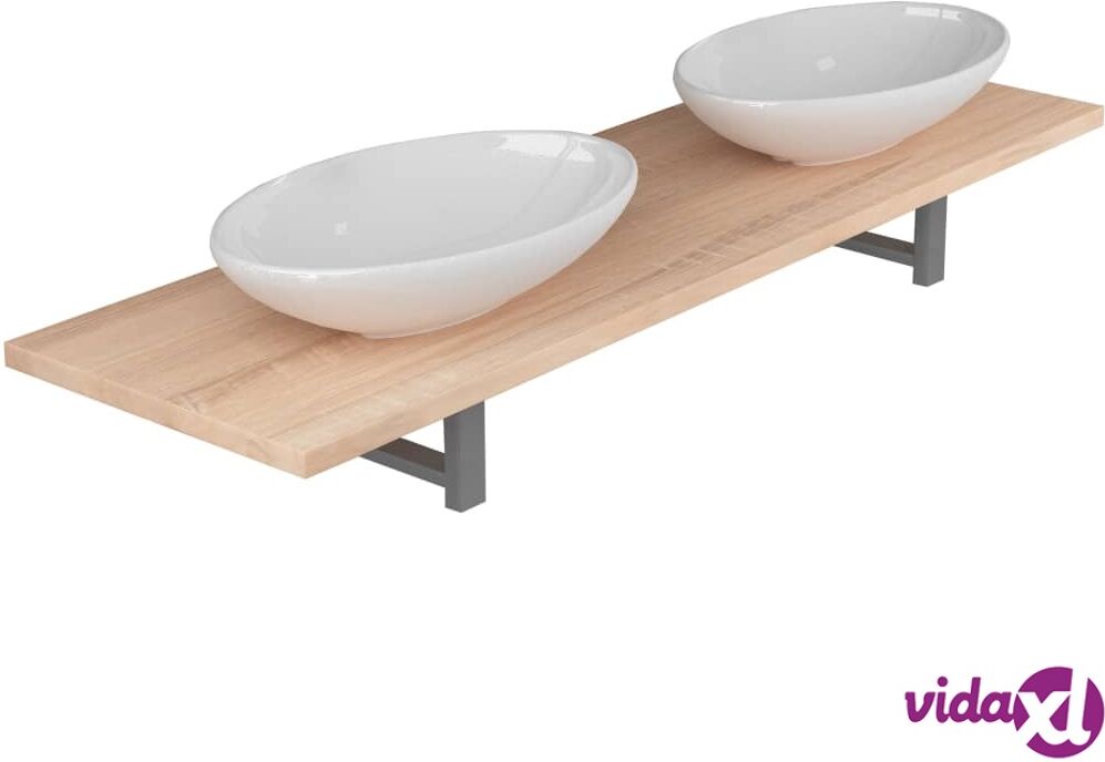 vidaXL Kolmiosainen kylpyhuoneen kalustesarja keraaminen tammi vidaXL Kolmiosainen kylpyhuoneen kalustesarja keraaminen tammi