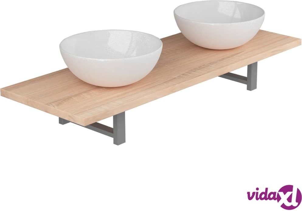 vidaXL Kolmiosainen kylpyhuoneen kalustesarja keraaminen tammi vidaXL Kolmiosainen kylpyhuoneen kalustesarja keraaminen tammi