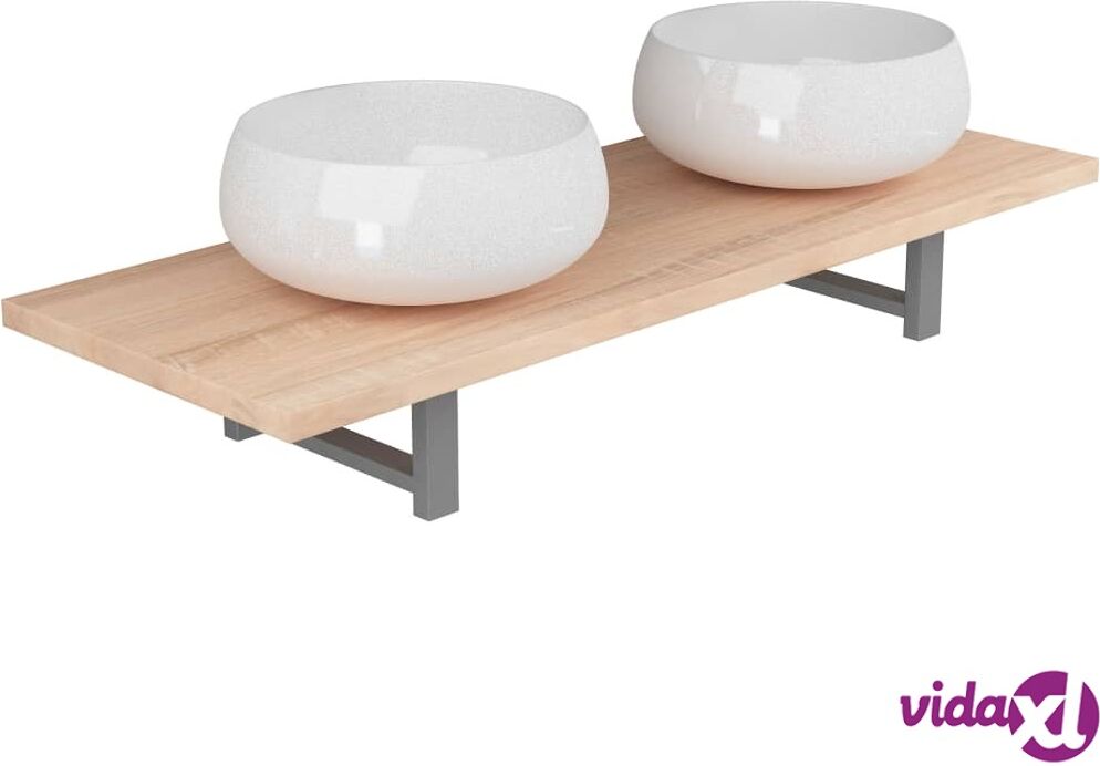 vidaXL Kolmiosainen kylpyhuoneen kalustesarja keraaminen tammi vidaXL Kolmiosainen kylpyhuoneen kalustesarja keraaminen tammi