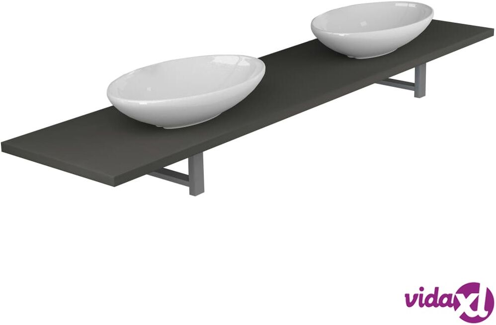 vidaXL Kolmiosainen kylpyhuoneen kalustesarja keraaminen harmaa vidaXL Kolmiosainen kylpyhuoneen kalustesarja keraaminen harmaa