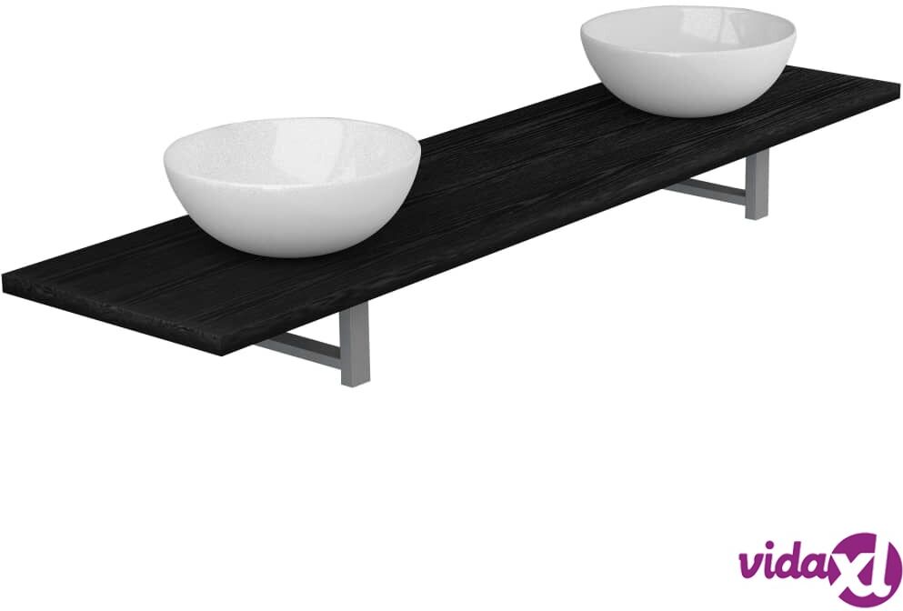 vidaXL Kolmiosainen kylpyhuoneen kalustesarja keraaminen musta vidaXL Kolmiosainen kylpyhuoneen kalustesarja keraaminen musta