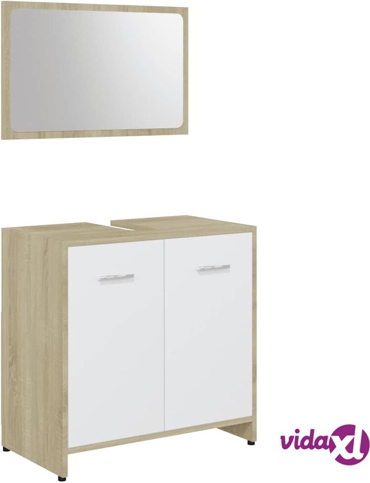 vidaXL Kylpyhuoneen kalustesarja valkoinen ja Sonoma-tammi lastulevy vidaXL Kylpyhuoneen kalustesarja valkoinen ja Sonoma-tammi lastulevy
