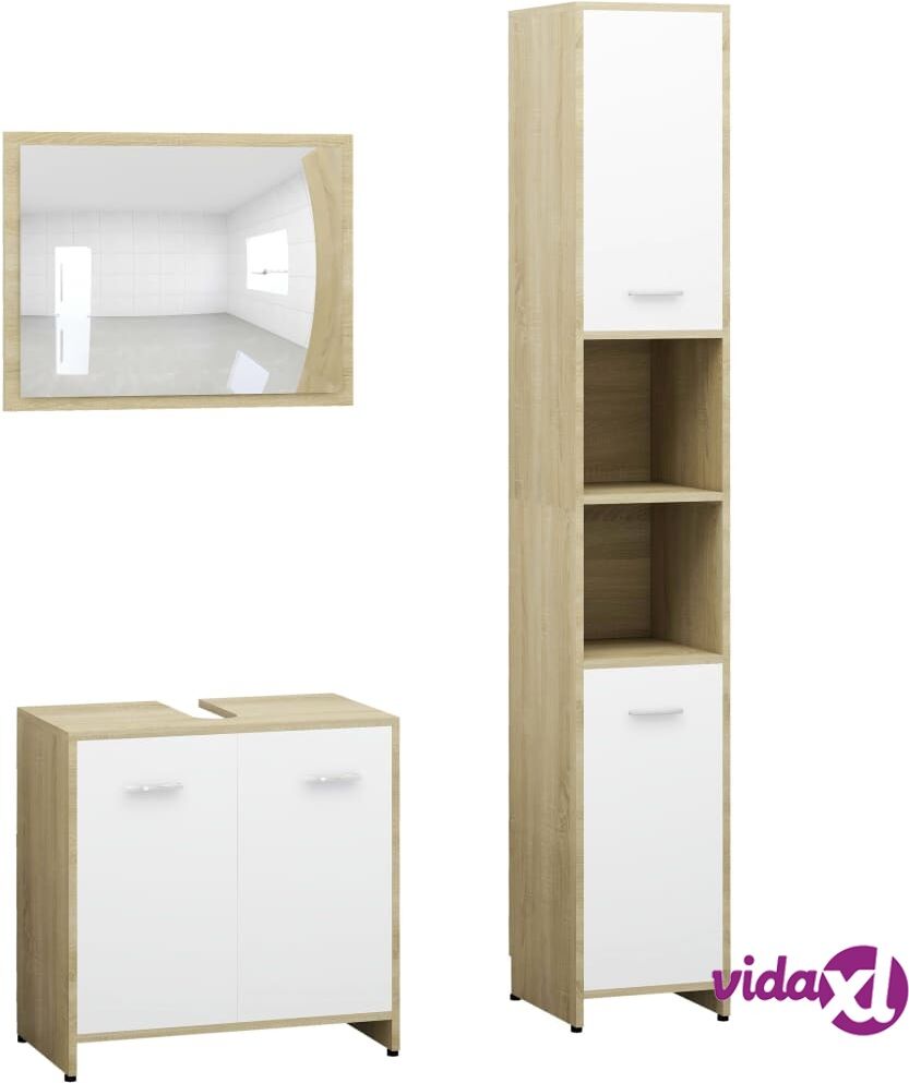 vidaXL 3-osainen kylpyhuoneen kalustesarja valk. ja Sonoma-tammi levy vidaXL 3-osainen kylpyhuoneen kalustesarja valk. ja Sonoma-tammi levy
