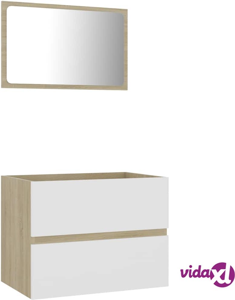 vidaXL 2-osainen kylpyhuonekalustesarja valk. & Sonoma-tammi lastulevy vidaXL 2-osainen kylpyhuonekalustesarja valk. & Sonoma-tammi lastulevy
