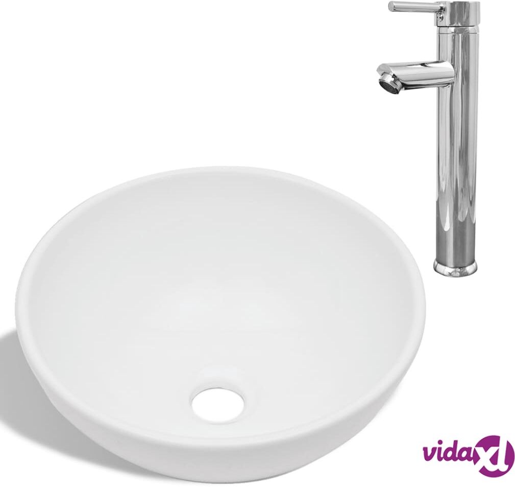 vidaXL Pesuallas ja hana keramiikka pyöreä valkoinen vidaXL Pesuallas ja hana keramiikka pyöreä valkoinen