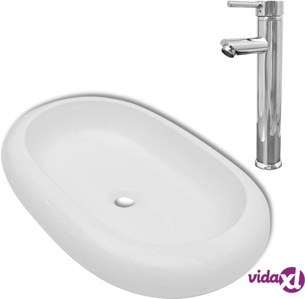 vidaXL Pesuallas ja hana keramiikka soikea valkoinen vidaXL Pesuallas ja hana keramiikka soikea valkoinen