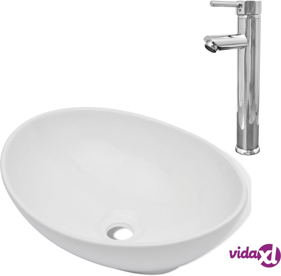 vidaXL Pesuallas ja hana keramiikka soikea valkoinen vidaXL Pesuallas ja hana keramiikka soikea valkoinen