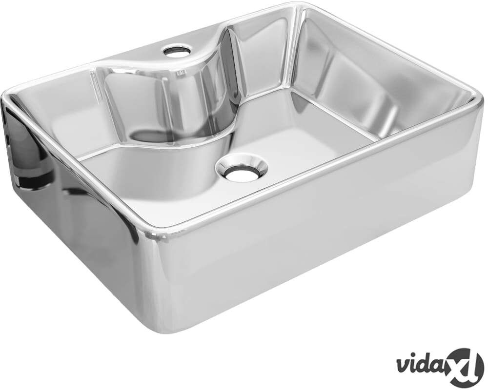 vidaXL Pesuallas hanareiällä 48x37x13,5 cm keraaminen hopea vidaXL Pesuallas hanareiällä 48x37x13,5 cm keraaminen hopea