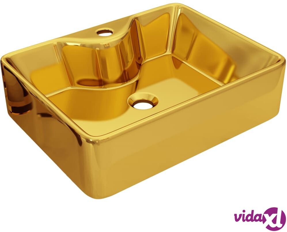 vidaXL Pesuallas hanareiällä 48x37x13,5 cm keraaminen kulta vidaXL Pesuallas hanareiällä 48x37x13,5 cm keraaminen kulta