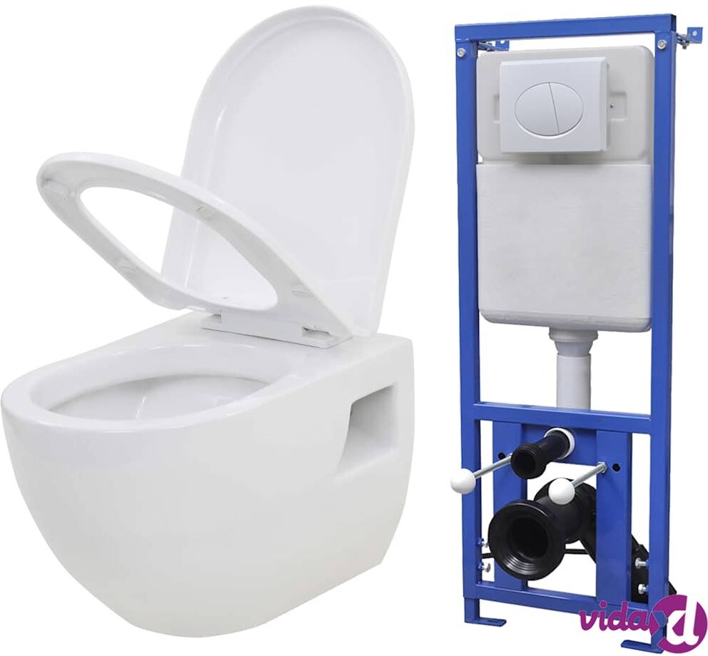 vidaXL Seinään kiinnitettävä WC ja piilotettu säiliö keramia valkoinen vidaXL Seinään kiinnitettävä WC ja piilotettu säiliö keramia valkoinen