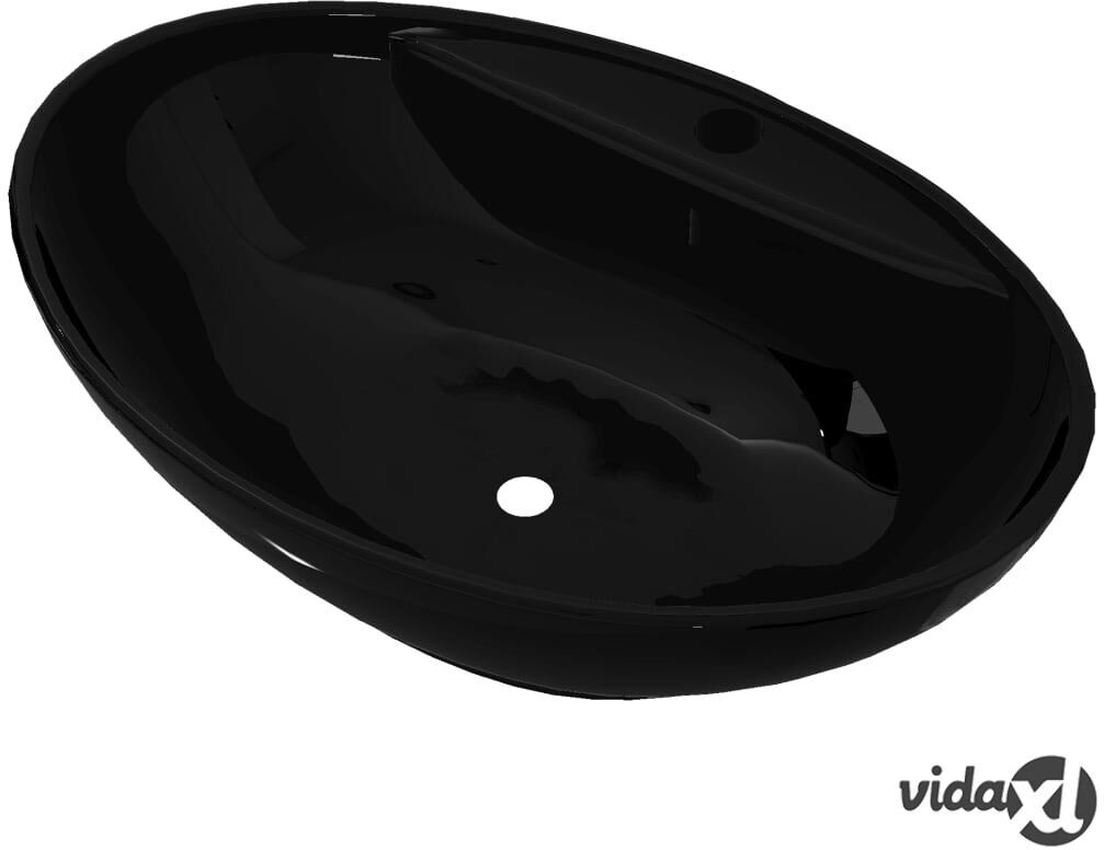 vidaXL Keraaminen pesuallas hana- ja ylivuotoaukolla Musta Soikea vidaXL Keraaminen pesuallas hana- ja ylivuotoaukolla Musta Soikea