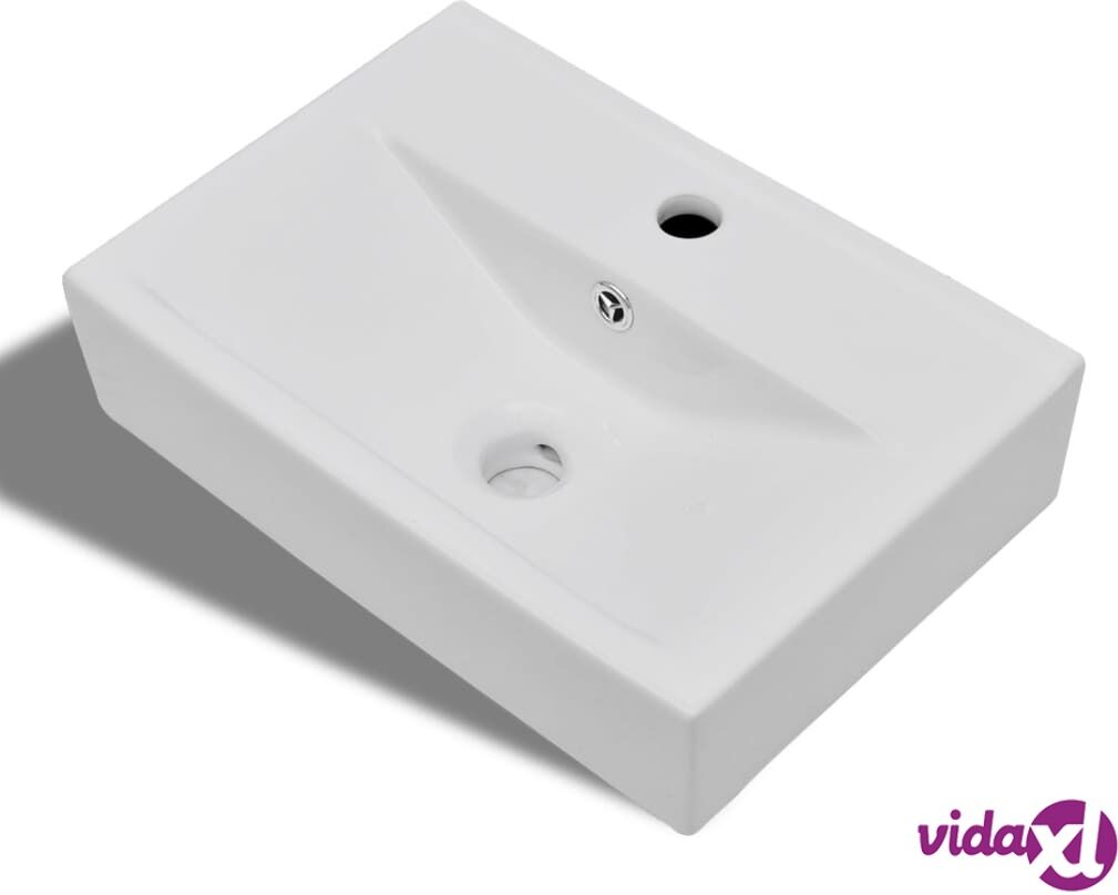 vidaXL Keraaminen Pesuallas Hana-/Ylivuotoaukolla Valkoinen Suorakaide vidaXL Keraaminen Pesuallas Hana-/Ylivuotoaukolla Valkoinen Suorakaide