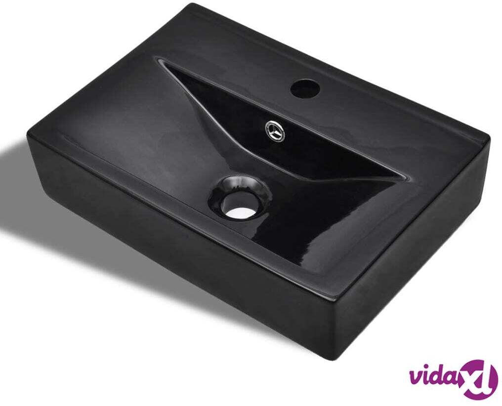 vidaXL Keraaminen pesuallas hana-/ylivuotoaukolla Musta Suorakaide vidaXL Keraaminen pesuallas hana-/ylivuotoaukolla Musta Suorakaide