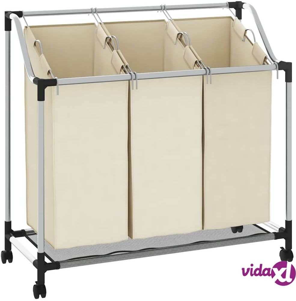 vidaXL Pyykkikori 3 pussia kerma teräs vidaXL Pyykkikori 3 pussia kerma teräs