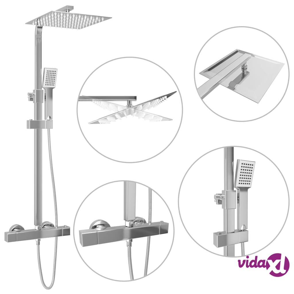 vidaXL Kaksipäinen suihkusetti termostaatilla ruostumaton teräs