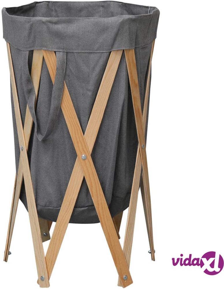 vidaXL Kokoontaittuva pyykkikori harmaa puu ja kangas vidaXL Kokoontaittuva pyykkikori harmaa puu ja kangas