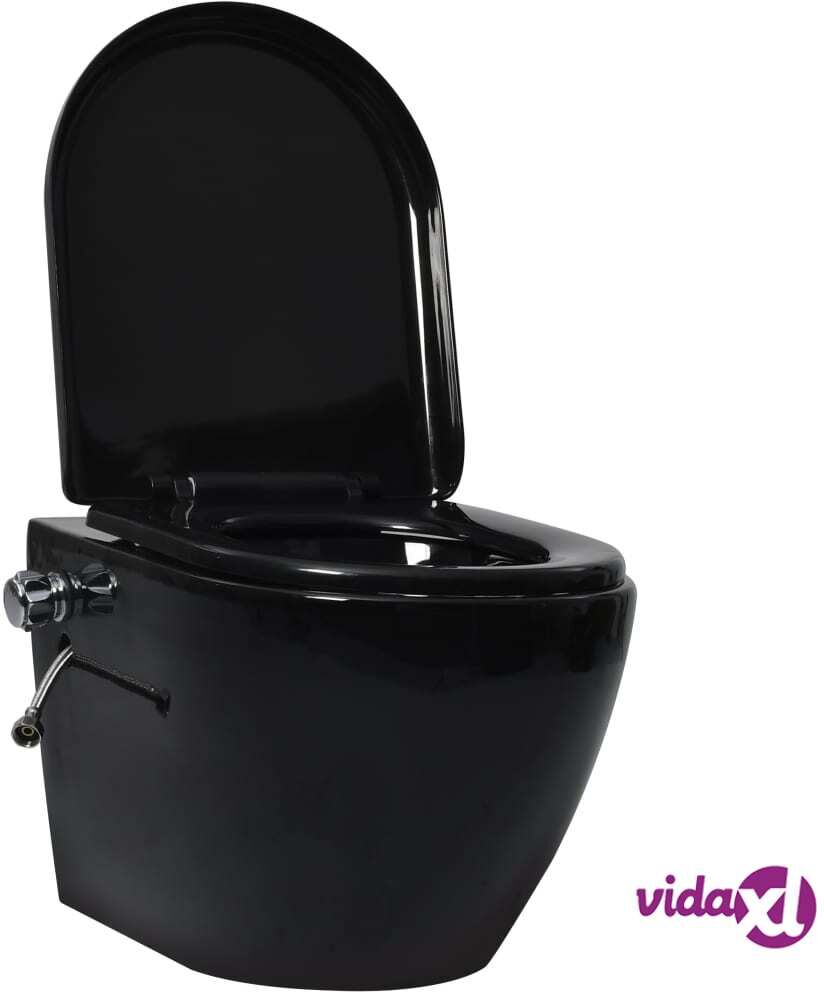 vidaXL Seinäkiinnitettävä reunaton WC/bidee keramiikka musta vidaXL Seinäkiinnitettävä reunaton WC/bidee keramiikka musta