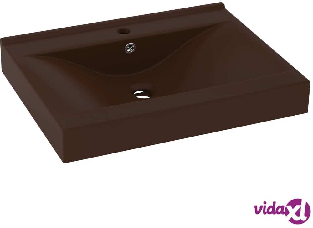 vidaXL Ylellinen pesuallas hanareiällä tummanruskea 60x46 cm keraami vidaXL Ylellinen pesuallas hanareiällä tummanruskea 60x46 cm keraami