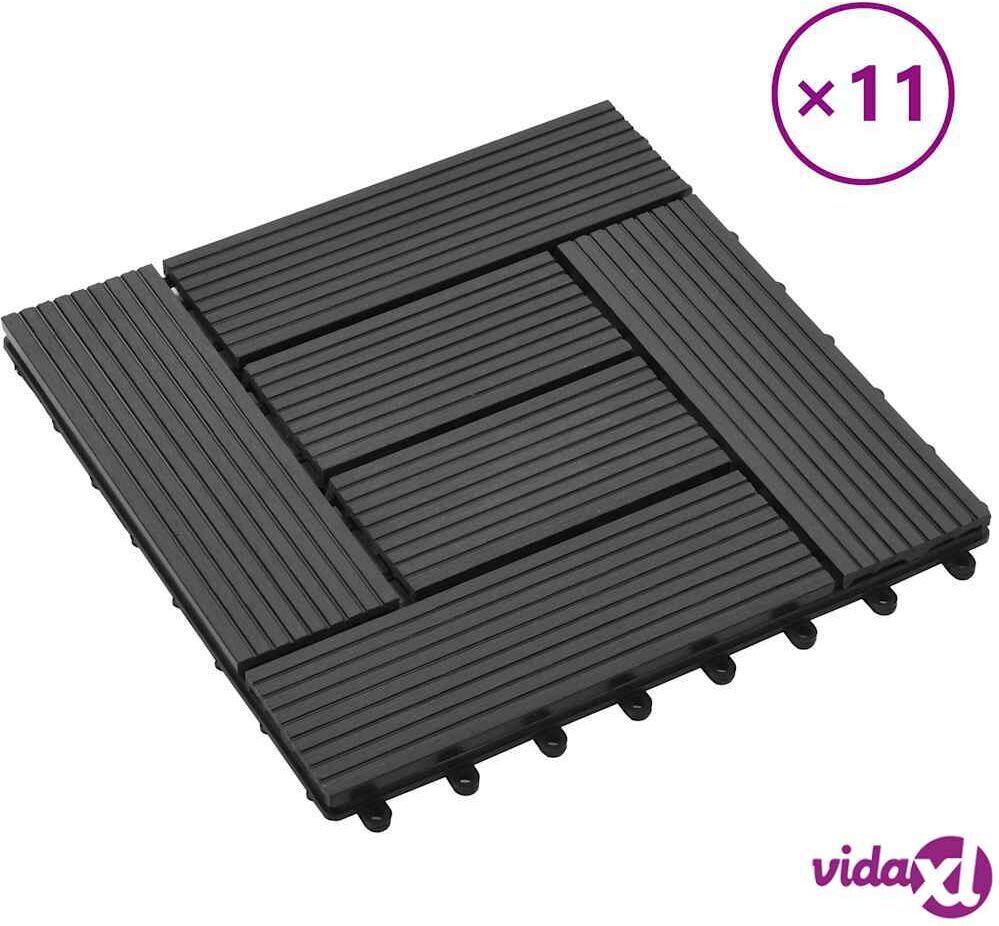 vidaXL Lattialaatat 11 kpl puumuovikomposiitti 30x30 cm 1 m² musta vidaXL Lattialaatat 11 kpl puumuovikomposiitti 30x30 cm 1 m² musta