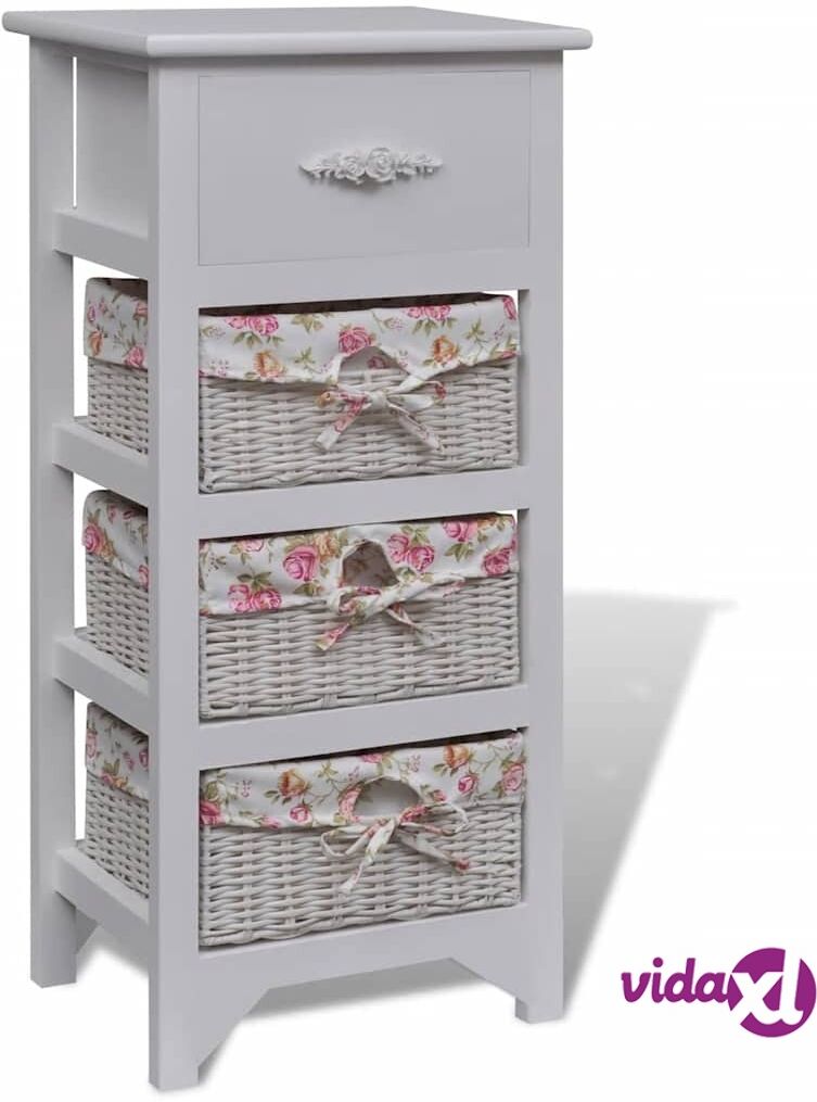 vidaXL Puinen kaappi 1 laatikolla ja 2 korilla valkoinen keisaripuu vidaXL Puinen kaappi 1 laatikolla ja 2 korilla valkoinen keisaripuu