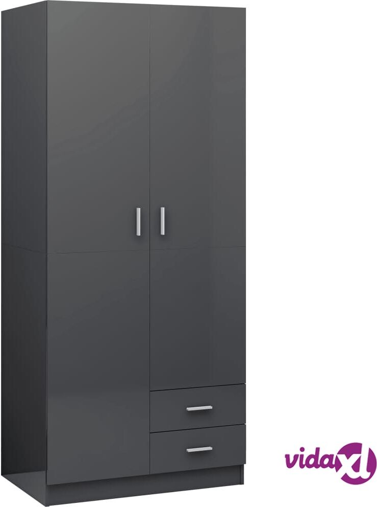 vidaXL Vaatekaappi korkeakiilto harmaa 80x52x180 cm lastulevy vidaXL Vaatekaappi korkeakiilto harmaa 80x52x180 cm lastulevy