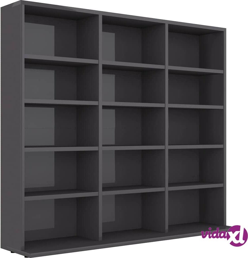 vidaXL CD-hylly korkeakiilto harmaa 102x23x89,5 cm lastulevy vidaXL CD-hylly korkeakiilto harmaa 102x23x89,5 cm lastulevy