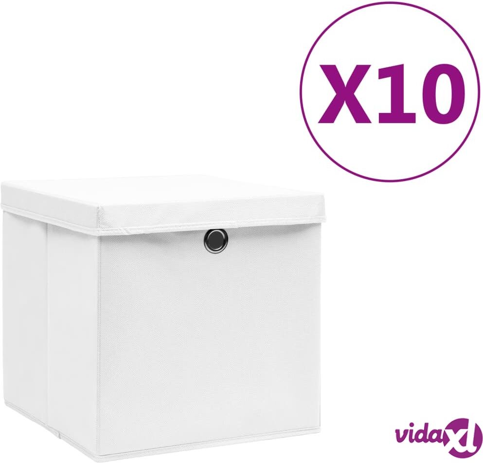 vidaXL Säilytyslaatikot kansilla 10 kpl 28x28x28 cm valkoinen vidaXL Säilytyslaatikot kansilla 10 kpl 28x28x28 cm valkoinen