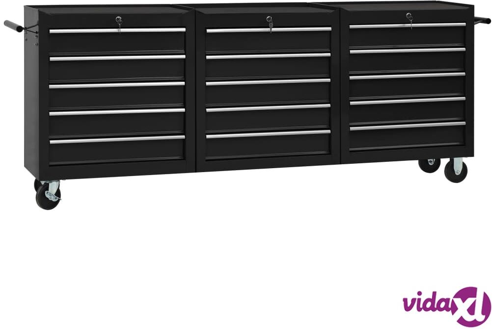 vidaXL Työkalukärry 15 laatikolla teräs musta vidaXL Työkalukärry 15 laatikolla teräs musta
