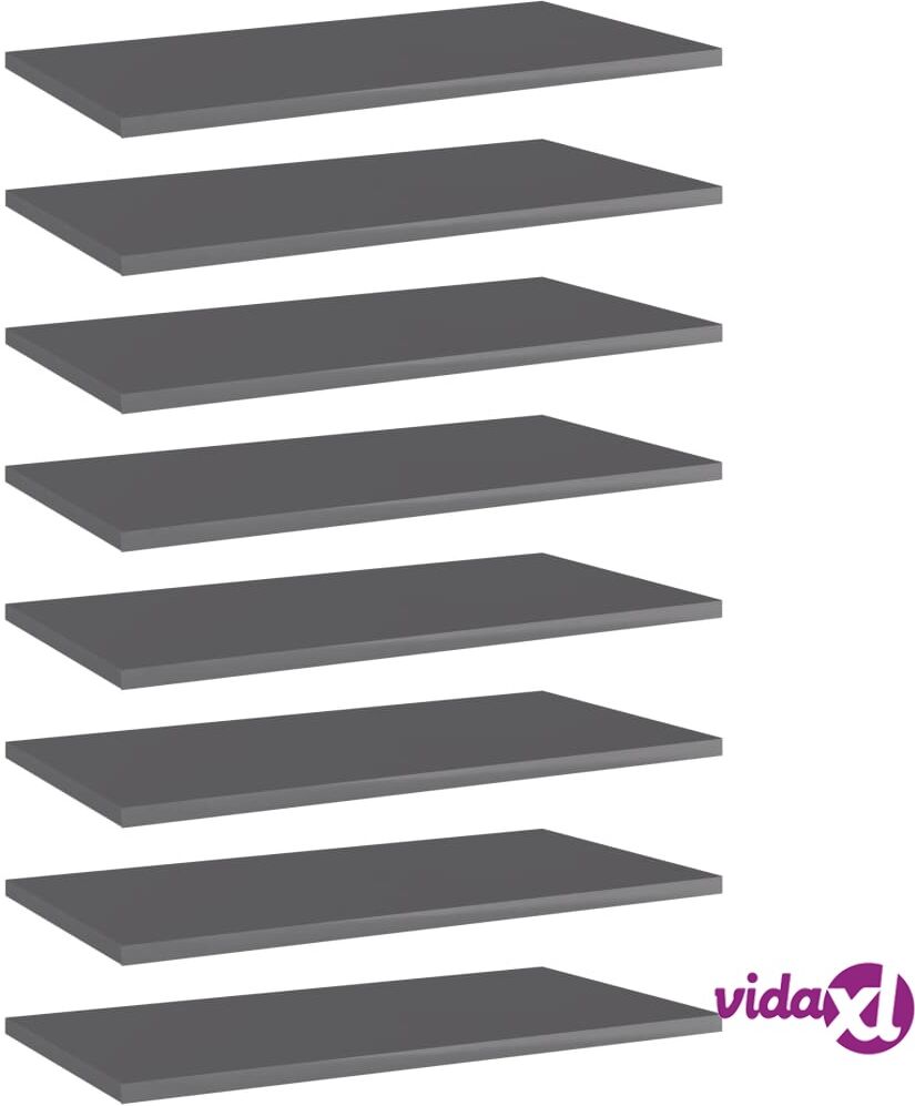 vidaXL Kirjahyllytasot 8 kpl korkeakiilto harmaa 60x30x1,5cm lastulevy vidaXL Kirjahyllytasot 8 kpl korkeakiilto harmaa 60x30x1,5cm lastulevy