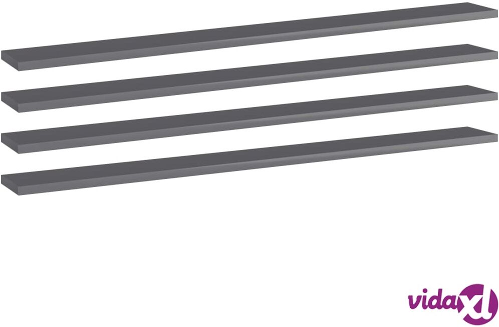 vidaXL Kirjahyllytasot 4kpl korkeakiilto harmaa 100x10x1,5cm lastulevy vidaXL Kirjahyllytasot 4kpl korkeakiilto harmaa 100x10x1,5cm lastulevy