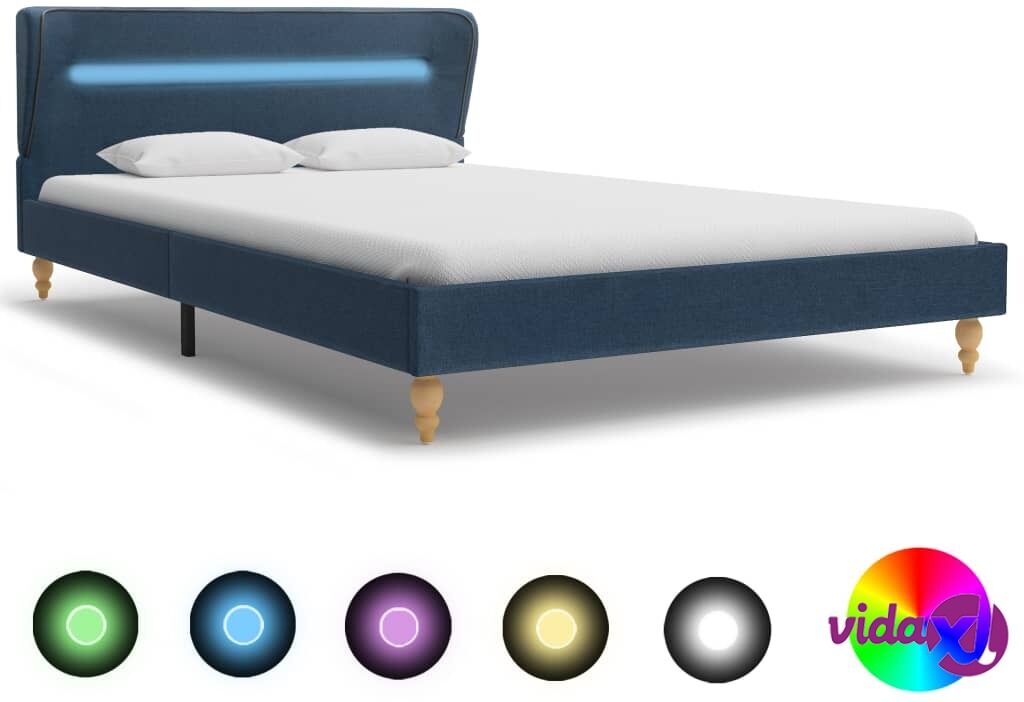 vidaXL Sängynrunko LED-valolla sininen kangas 120x190 cm vidaXL Sängynrunko LED-valolla sininen kangas 120x190 cm