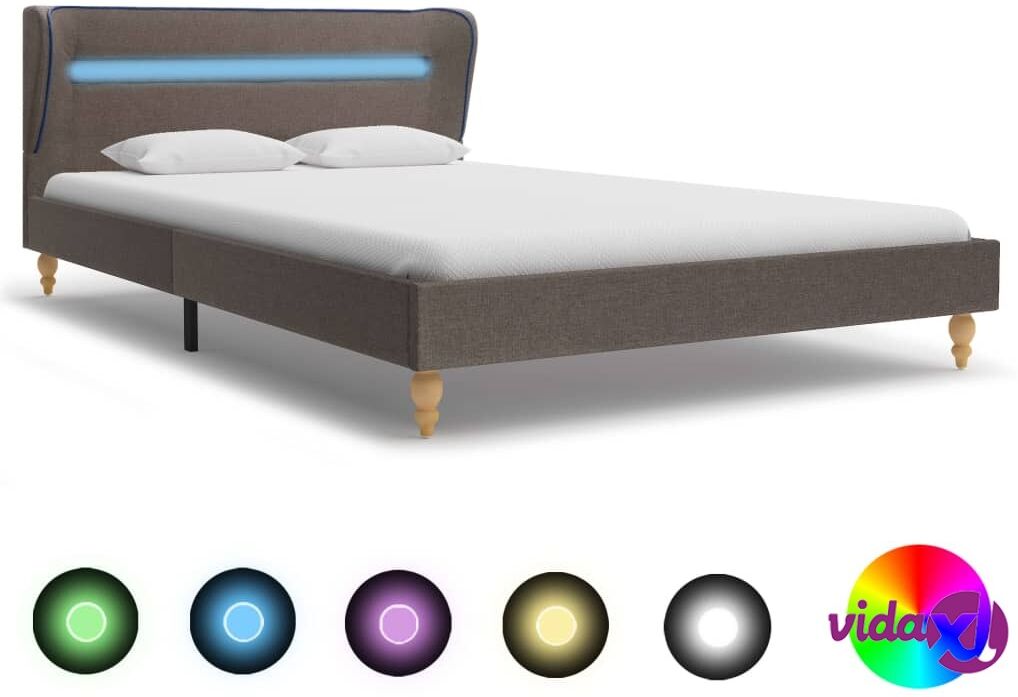 vidaXL Sängynrunko LED-valolla harmaanruskea kangas 135x190 cm vidaXL Sängynrunko LED-valolla harmaanruskea kangas 135x190 cm