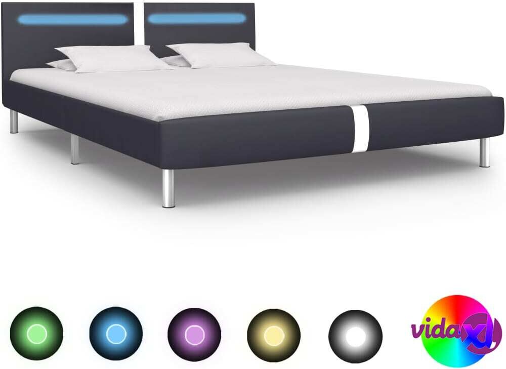 vidaXL Sängynrunko LED-valolla musta keinonahka 180x200 cm vidaXL Sängynrunko LED-valolla musta keinonahka 180x200 cm