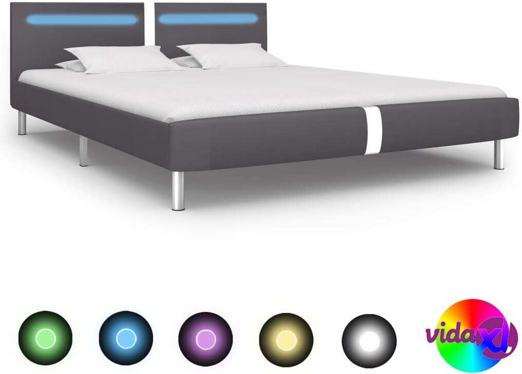 vidaXL Sängynrunko LED-valolla harmaa keinonahka 150x200 cm vidaXL Sängynrunko LED-valolla harmaa keinonahka 150x200 cm