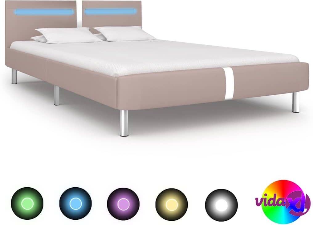 vidaXL Sängynrunko LED-valolla cappuccino keinonahka 135x190 cm vidaXL Sängynrunko LED-valolla cappuccino keinonahka 135x190 cm