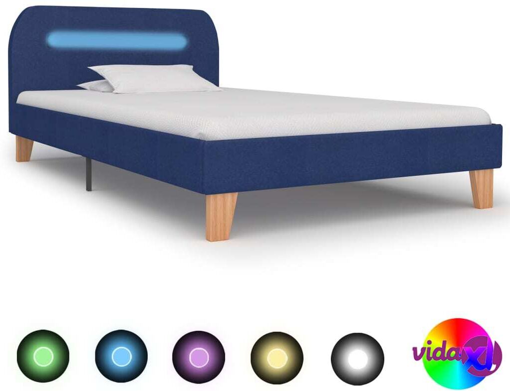 vidaXL Sängynrunko LED-valolla sininen kangas 90x190 cm vidaXL Sängynrunko LED-valolla sininen kangas 90x190 cm