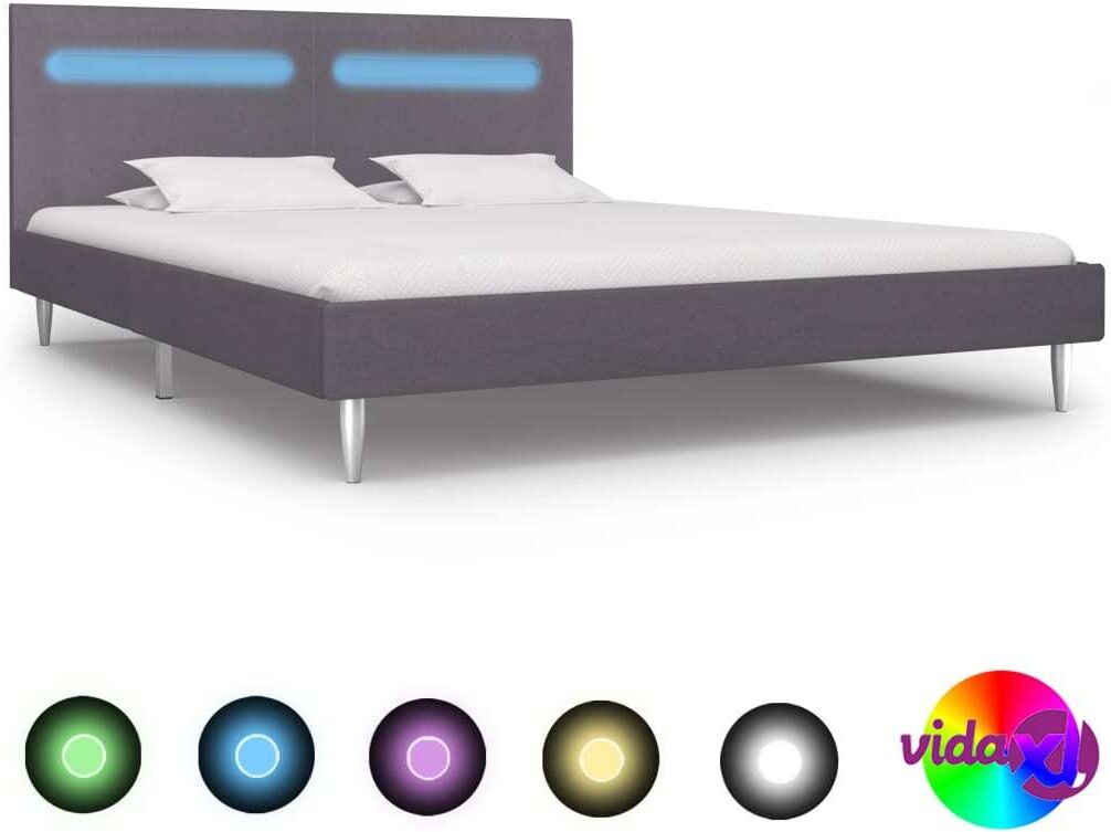 vidaXL Sängynrunko LED-valolla harmaa kangas 150x200 cm vidaXL Sängynrunko LED-valolla harmaa kangas 150x200 cm